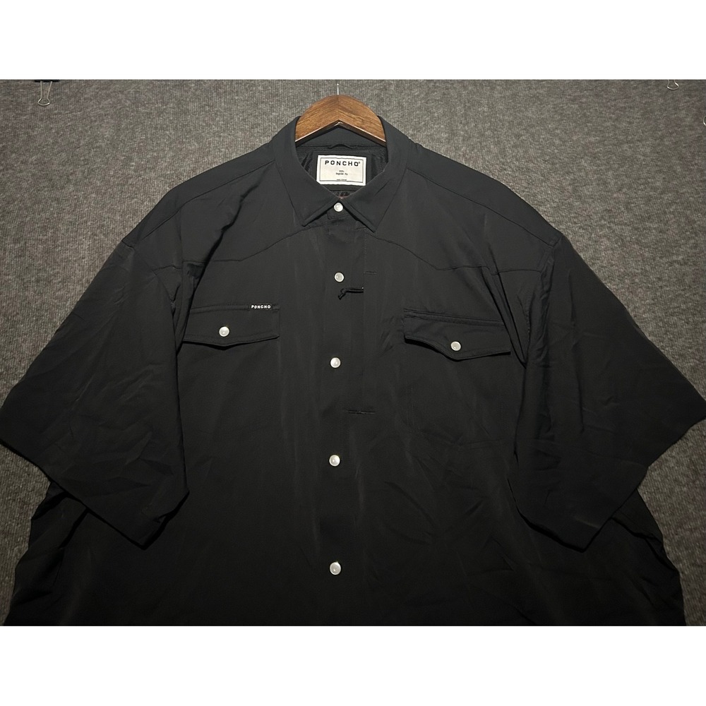 Poncho regular fit pearl snap shirt men short sleeve black size 2XL lightweight